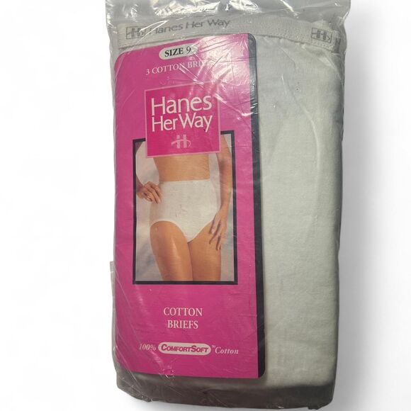 New vintage 1992 Hanes Her Way 3-pack of size 9 cotton briefs ComfortSoft waist - Picture 1 of 3